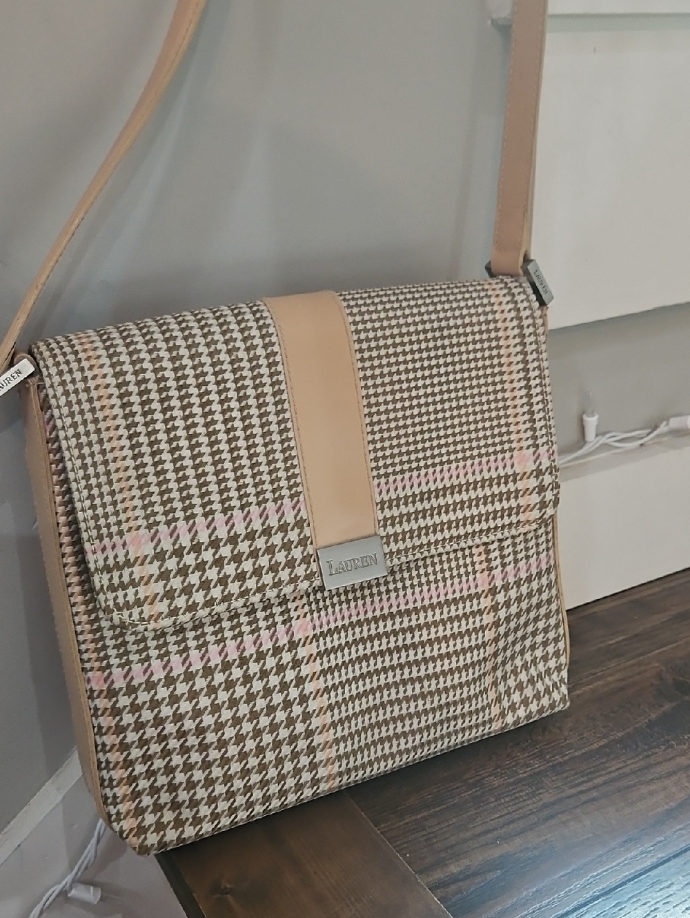 Ralph Lauren Plaid Shoulder Bag‎ in Beige and Pink